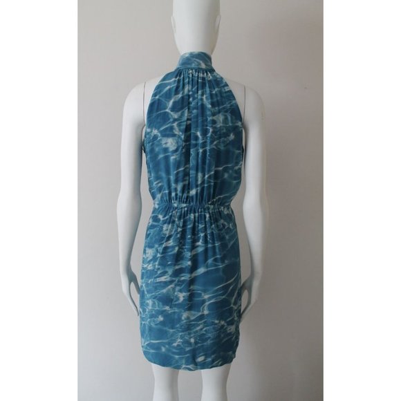 Akris Punto Water Print High Neck Silk Dress Blue White Size US 4 - Picture 5 of 11